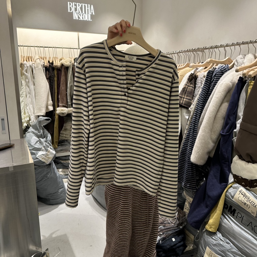BERTHA韓國代購㊣女士新品休閑25秋冬職業熱賣時尚推薦長袖T恤BERTHA長袖T恤圖色3