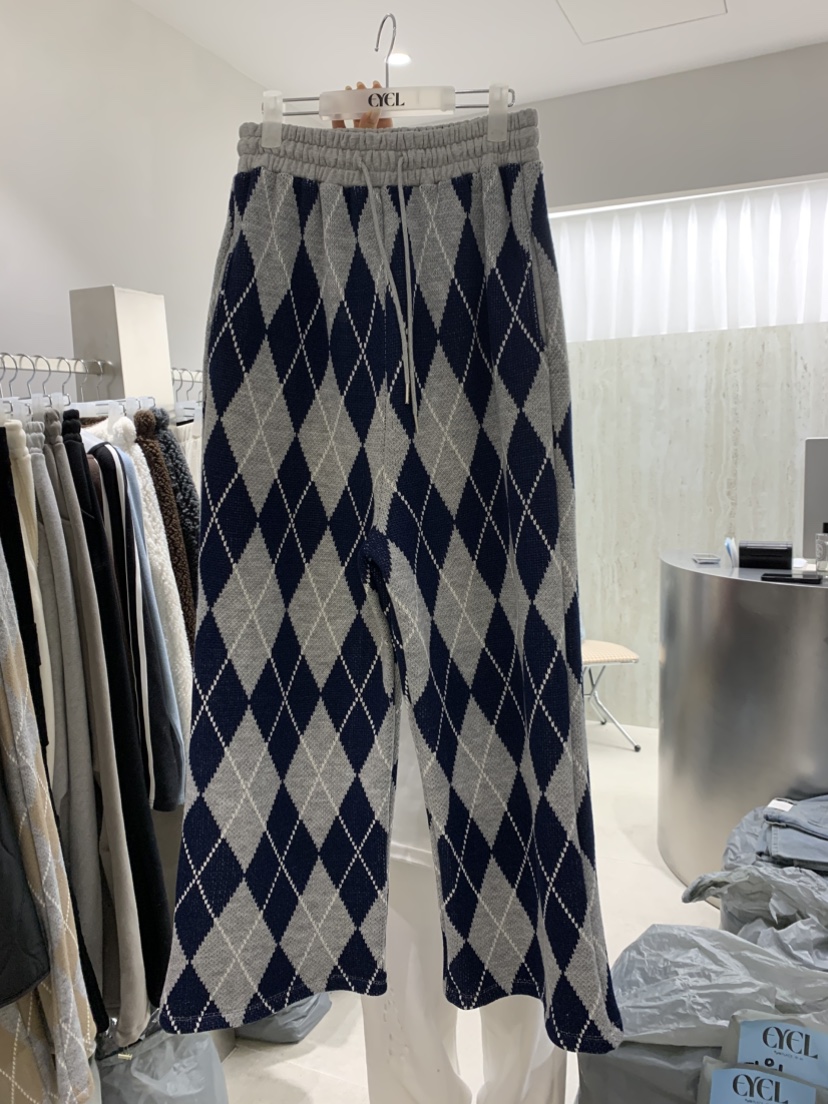 EYEL東大門㊣代購女士新品推薦真品熱賣休閑休閑褲針織褲格紋EYEL休閑褲圖色1
