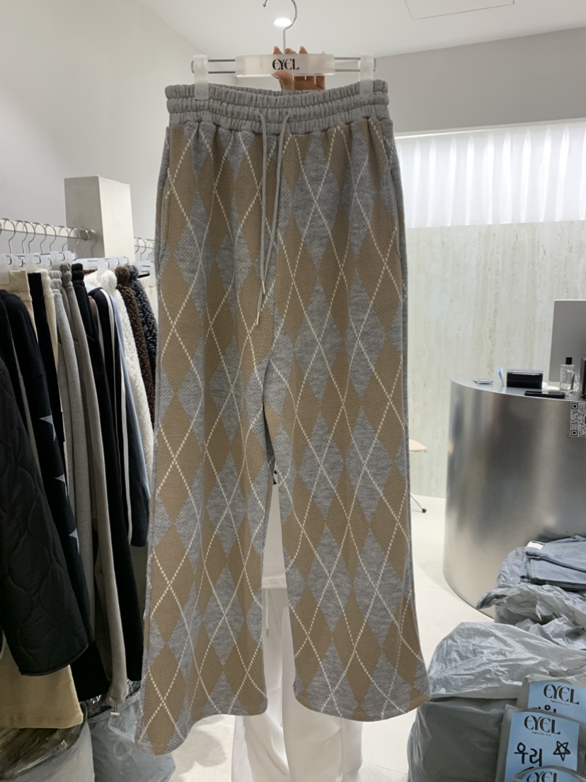EYEL東大門㊣代購女士新品推薦真品熱賣休閑休閑褲針織褲格紋EYEL休閑褲圖色2