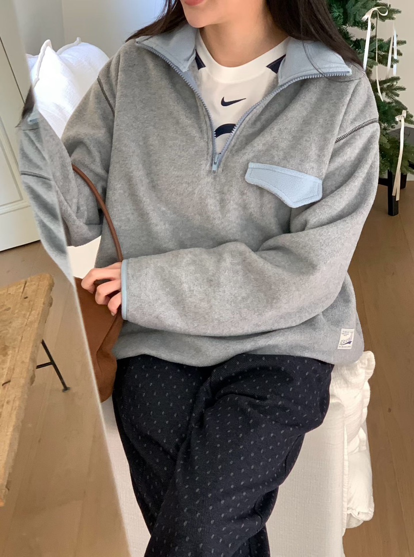 BINUS東大門㊣實拍女裝新款25秋冬時尚推薦真品衛衣羊毛混紡BINUS衛衣