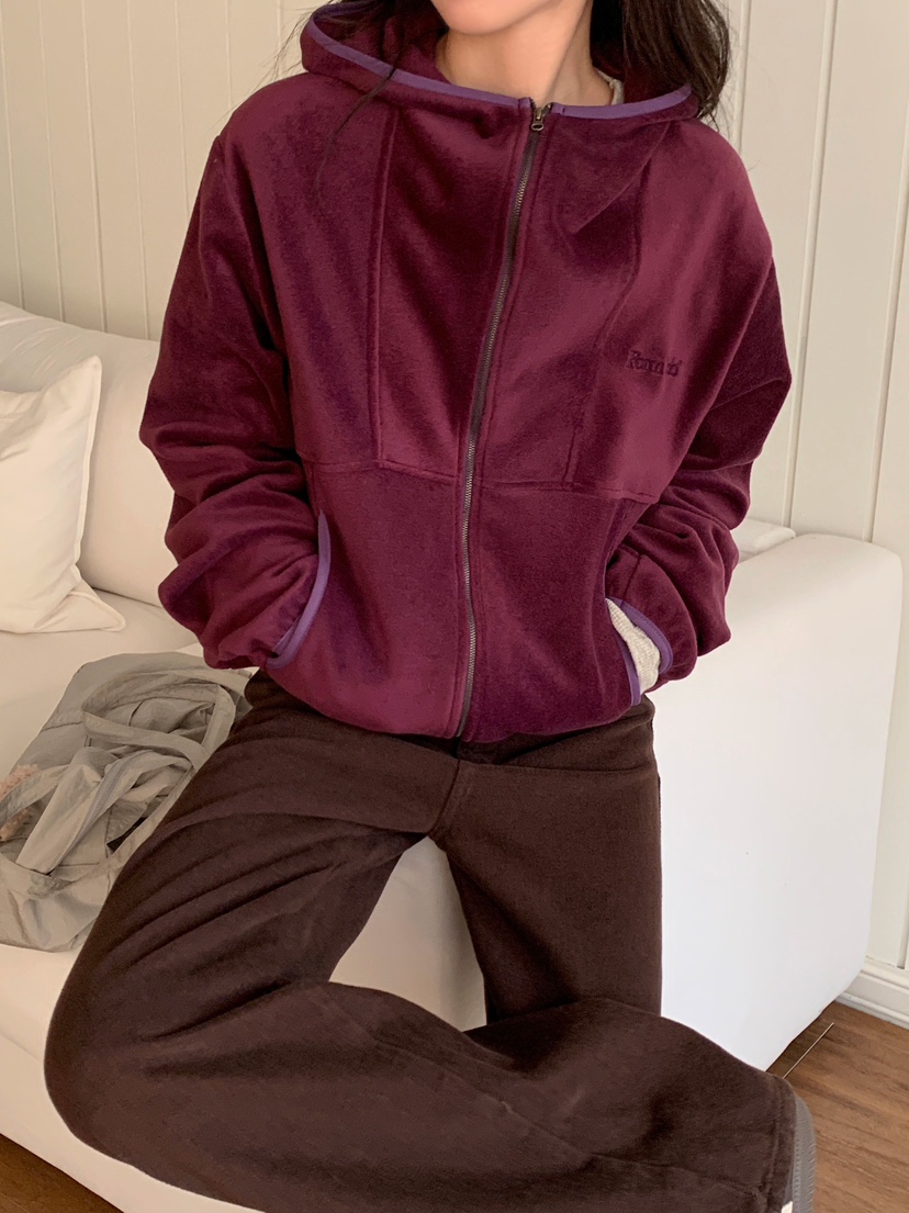 FORMSTUDIO韓國代購㊣女裝新款推薦人氣衛衣連帽拉鏈衫抓絨FORMSTUDIO衛衣圖色2