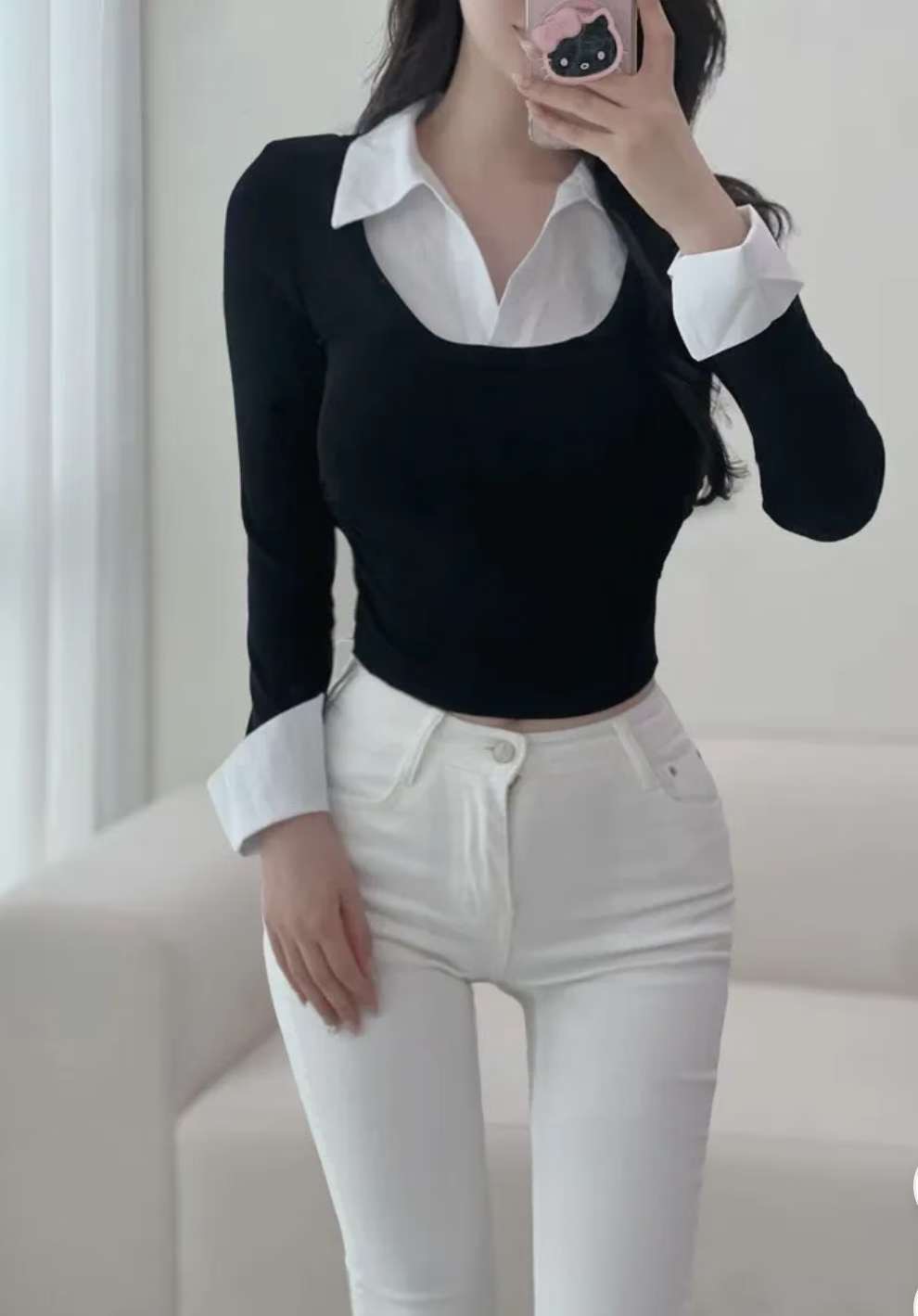 BLUE ANGEL-블루엔젤-T東大門㊣代購女裝新品職業長袖T恤假兩件BLUE ANGEL-ot長袖T恤圖色1