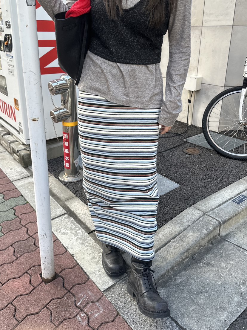 BOWIE東大門㊣實拍女裝新品25秋冬人氣真品時尚休閑長裙條紋BOWIE長裙