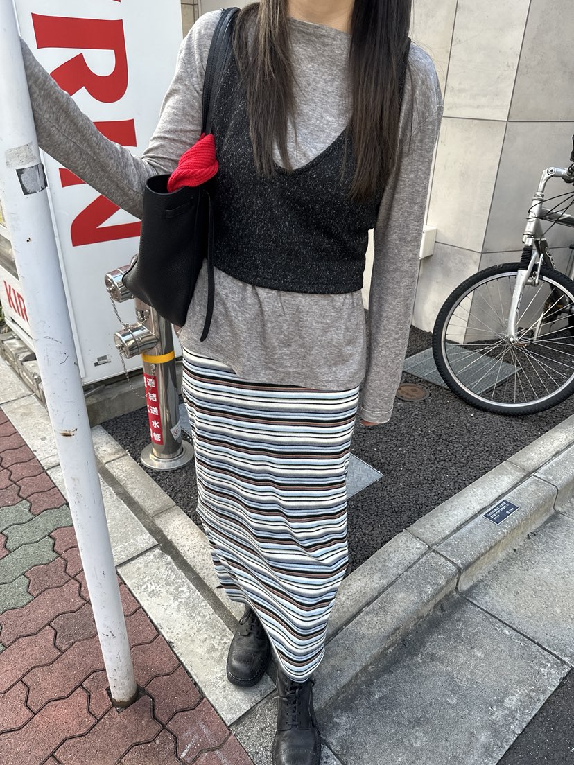 BOWIE東大門㊣實拍女裝新品25秋冬人氣真品時尚休閑長裙條紋BOWIE長裙