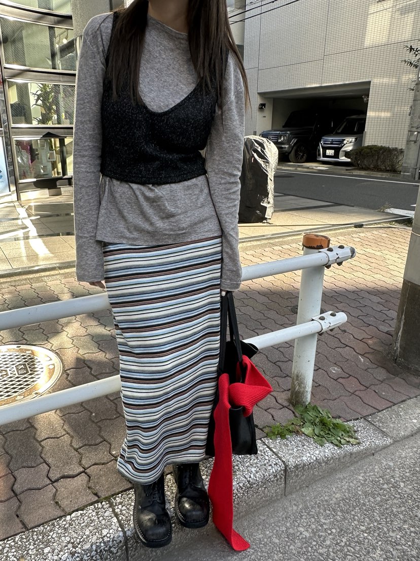 BOWIE東大門㊣實拍女裝新品25秋冬人氣真品時尚休閑長裙條紋BOWIE長裙