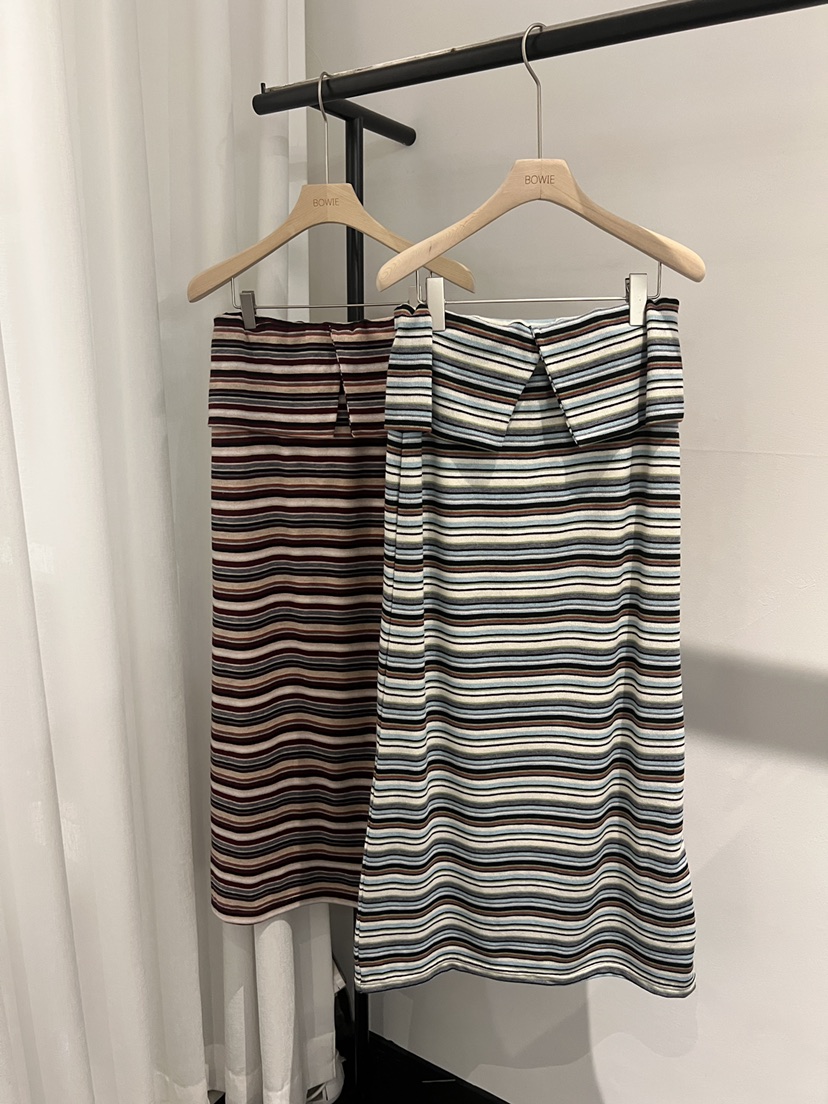 BOWIE東大門㊣實拍女裝新品25秋冬人氣真品時尚休閑長裙條紋BOWIE長裙