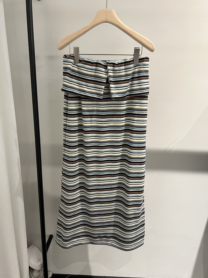 BOWIE東大門㊣實拍女裝新品25秋冬人氣真品時尚休閑長裙條紋BOWIE長裙