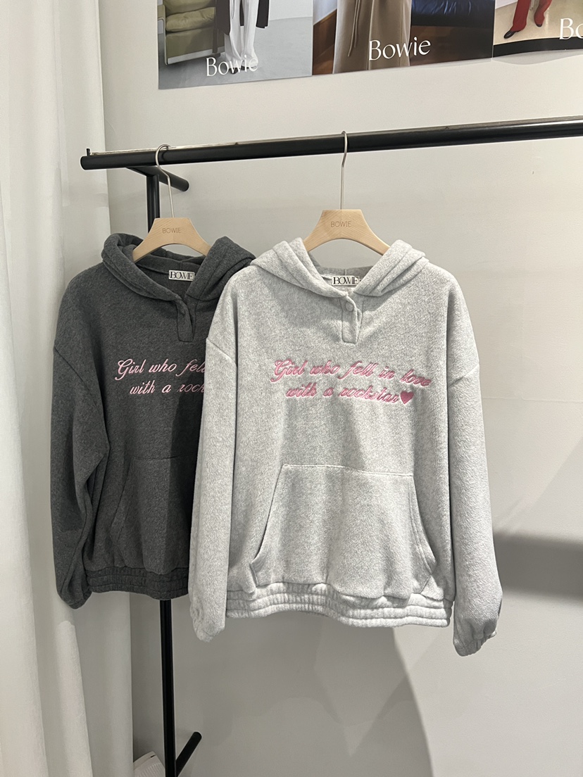 BOWIE東大門㊣直郵女士新款推薦職業人氣25秋冬衛衣連帽衫刺繡BOWIE衛衣