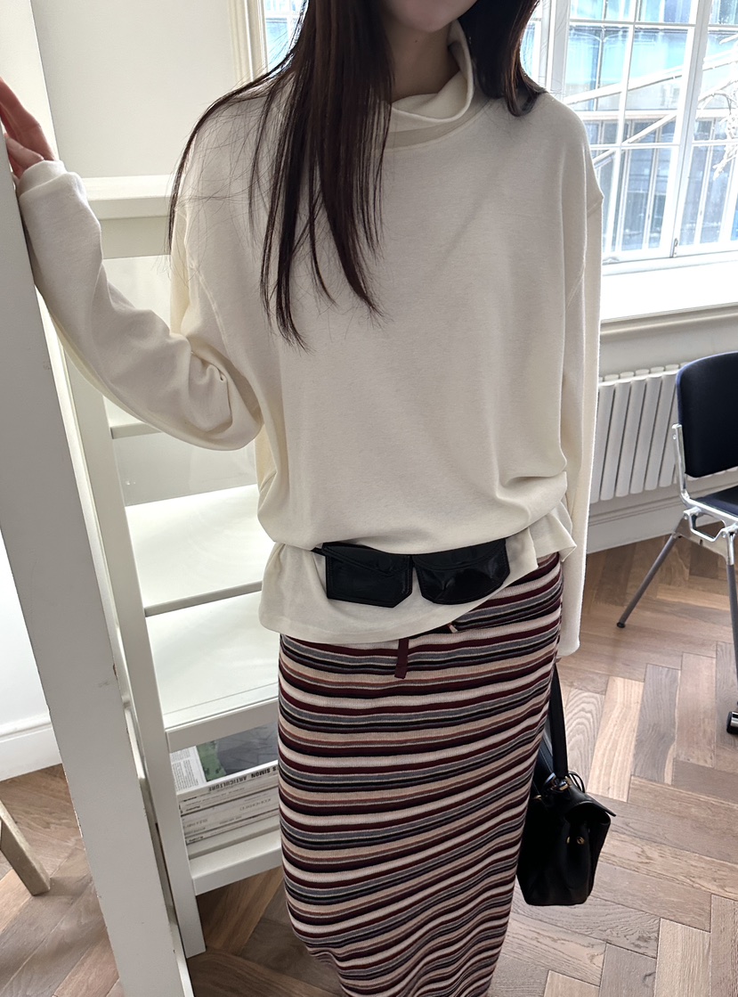 BOWIE韓國代購㊣女裝新品推薦時尚25秋冬休閑真品長袖T恤羊毛BOWIE長袖T恤