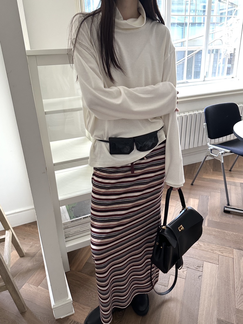 BOWIE韓國代購㊣女裝新品推薦時尚25秋冬休閑真品長袖T恤羊毛BOWIE長袖T恤