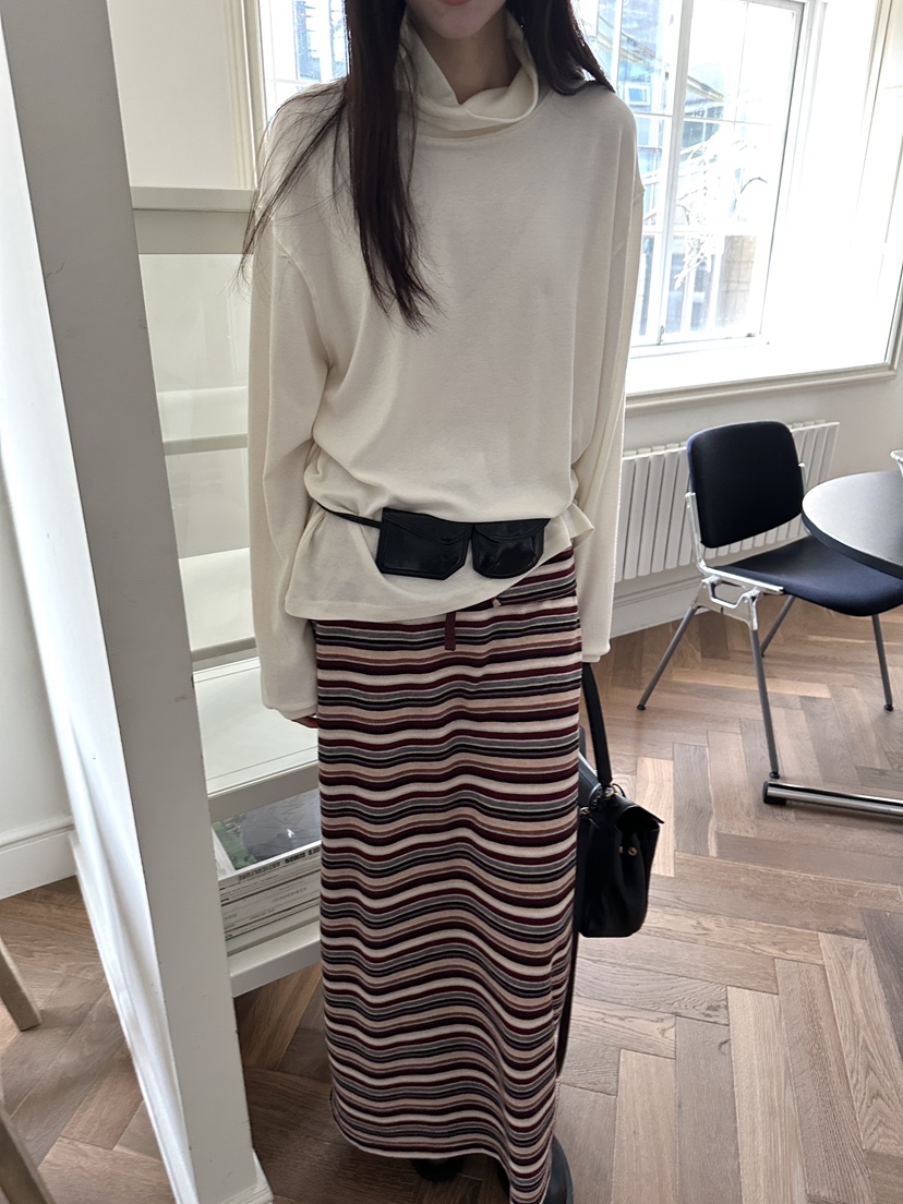 BOWIE韓國代購㊣女裝新品推薦時尚25秋冬休閑真品長袖T恤羊毛BOWIE長袖T恤