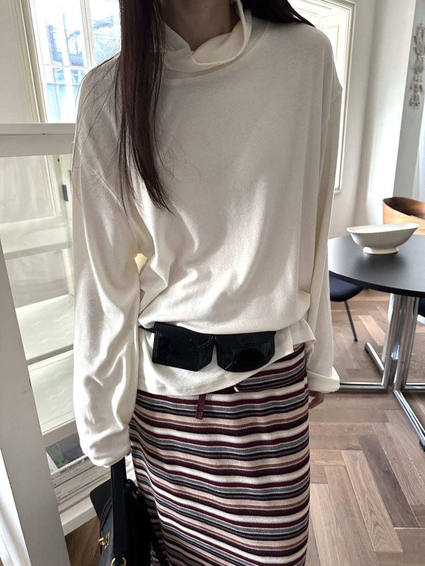 BOWIE韓國代購㊣女裝新品推薦時尚25秋冬休閑真品長袖T恤羊毛BOWIE長袖T恤