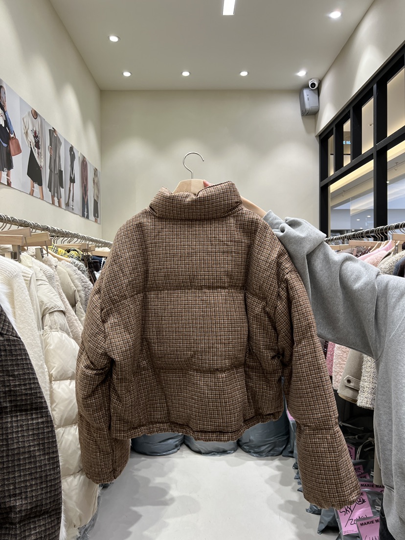 MARIE MARIE東大門㊣實拍女裝新款25秋冬短款羽絨服羊毛格紋鴨絨MARIE MARIE短款羽絨服