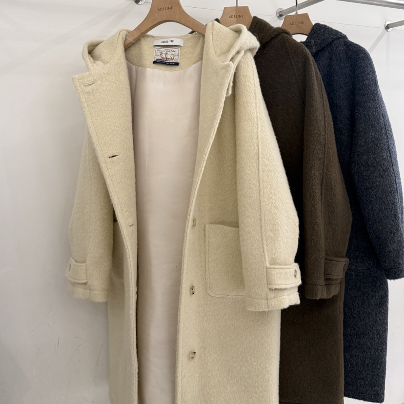 ADELINE韓國代購㊣女裝新款時尚休閑職業人氣推薦中長款大衣棉ADELINE中長款大衣