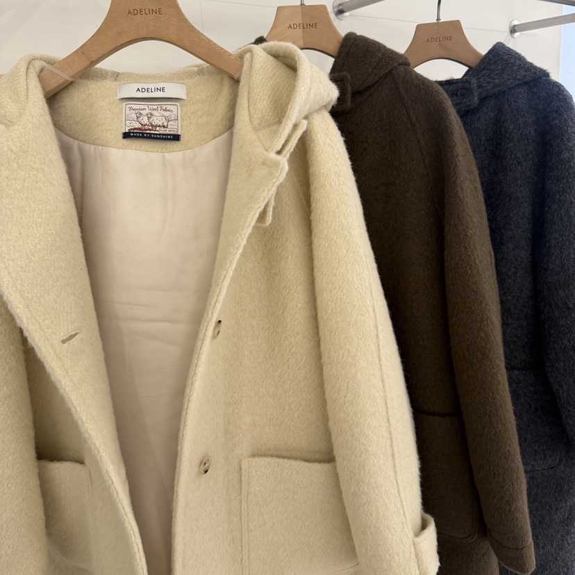 ADELINE韓國代購㊣女裝新款時尚休閑職業人氣推薦中長款大衣棉ADELINE中長款大衣