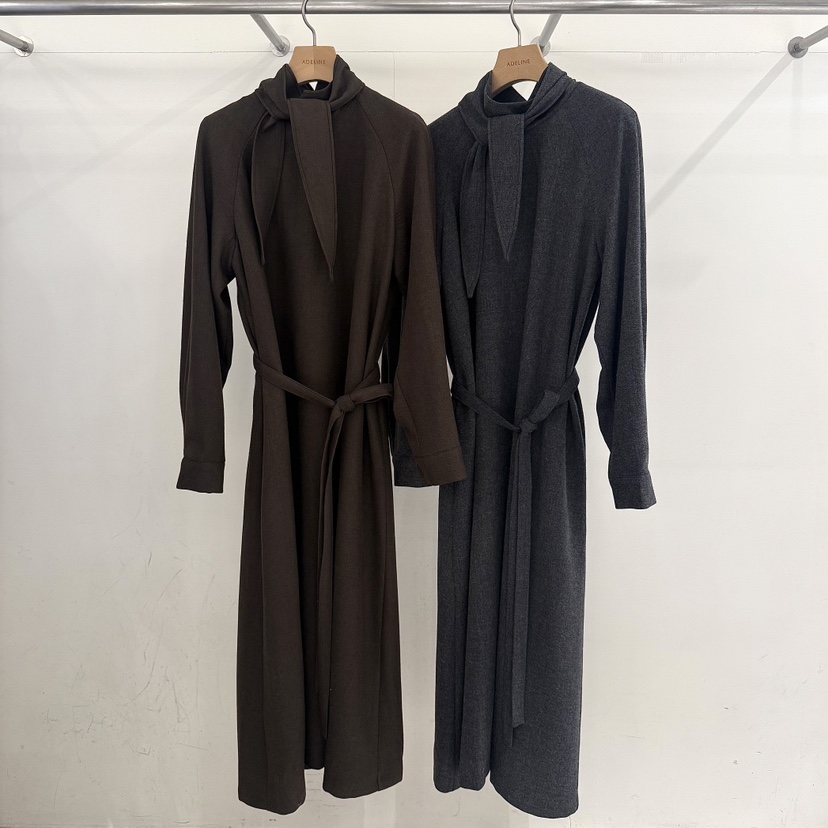 ADELINE東大門㊣代購女士新品職業推薦連衣裙含腰帶系帶羅紋ADELINE連衣裙