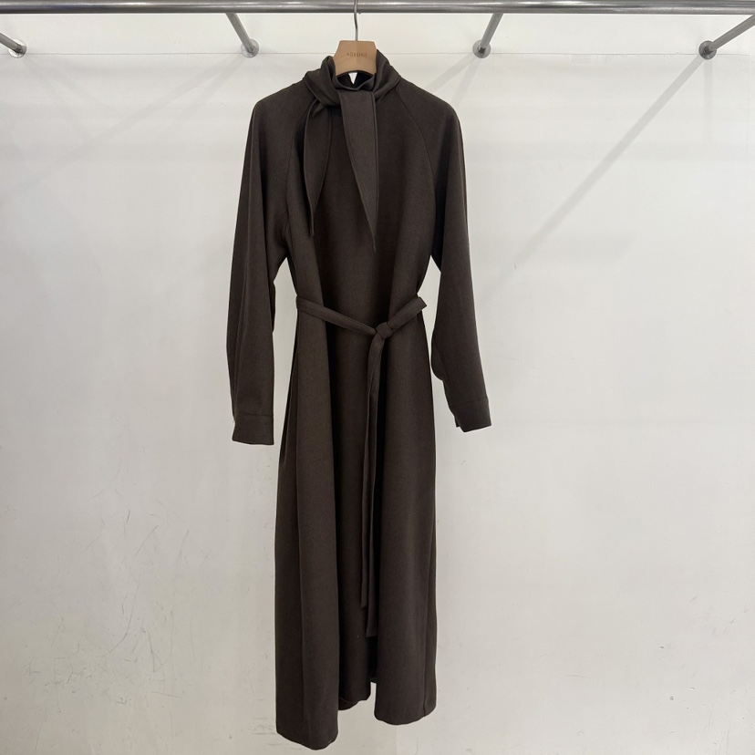 ADELINE東大門㊣代購女士新品職業推薦連衣裙含腰帶系帶羅紋ADELINE連衣裙圖色1棕色