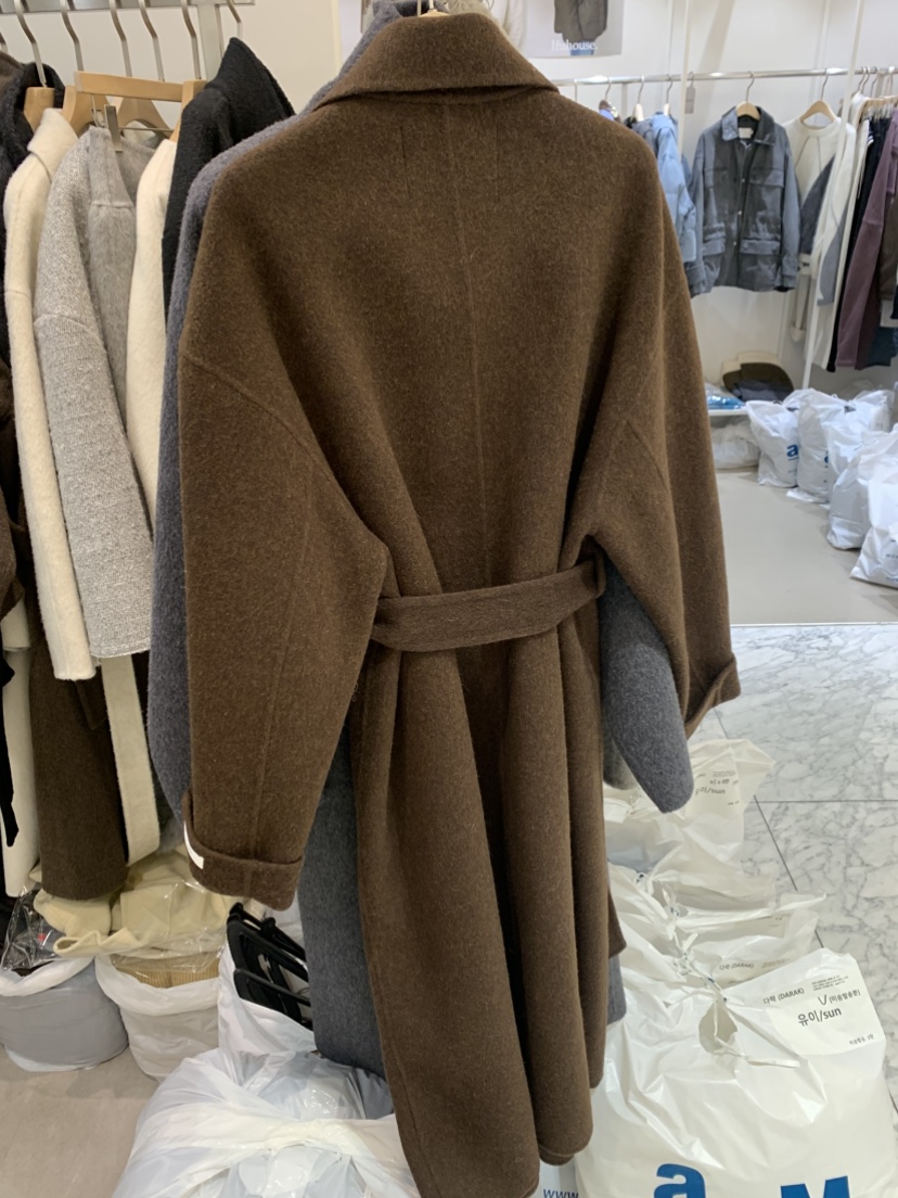 DARAK東大門㊣實拍女士新款時尚人氣25秋冬中長款大衣含腰帶手工DARAK中長款大衣