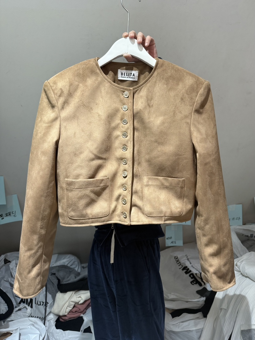 BELITA-L東大門㊣代購女裝新款休閑25秋冬職業夾克麂皮絎縫BELITA-L夾克圖色1