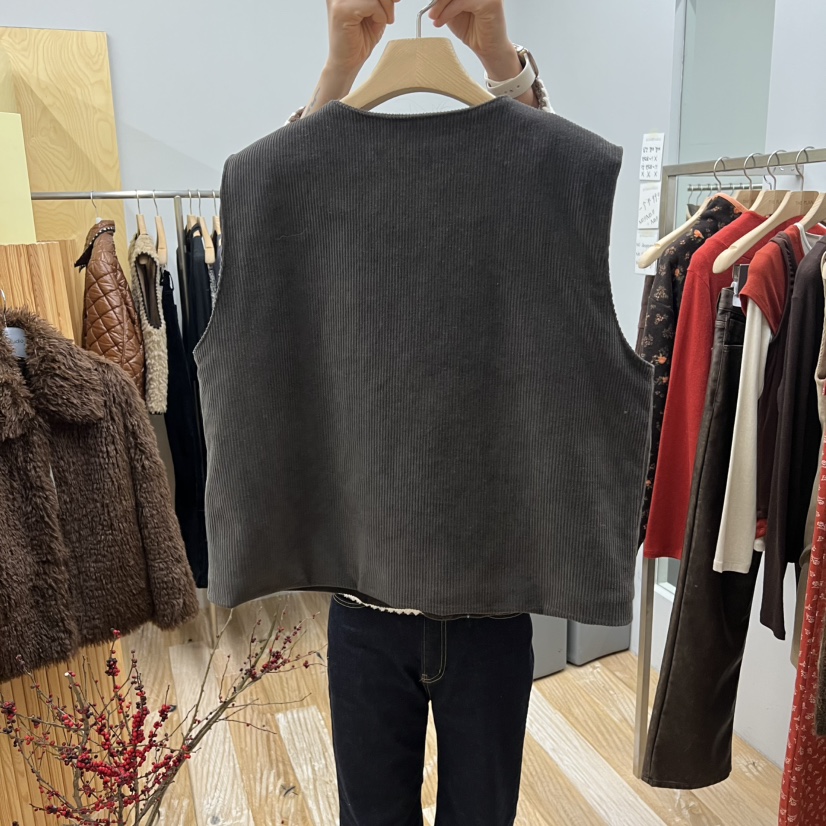 THEPLAN東大門㊣直郵女士新品人氣時尚推薦職業25秋冬馬甲燈芯絨THE PLAN馬甲