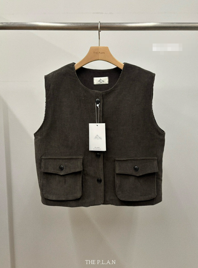 THEPLAN東大門㊣直郵女士新品人氣時尚推薦職業25秋冬馬甲燈芯絨THE PLAN馬甲圖色2