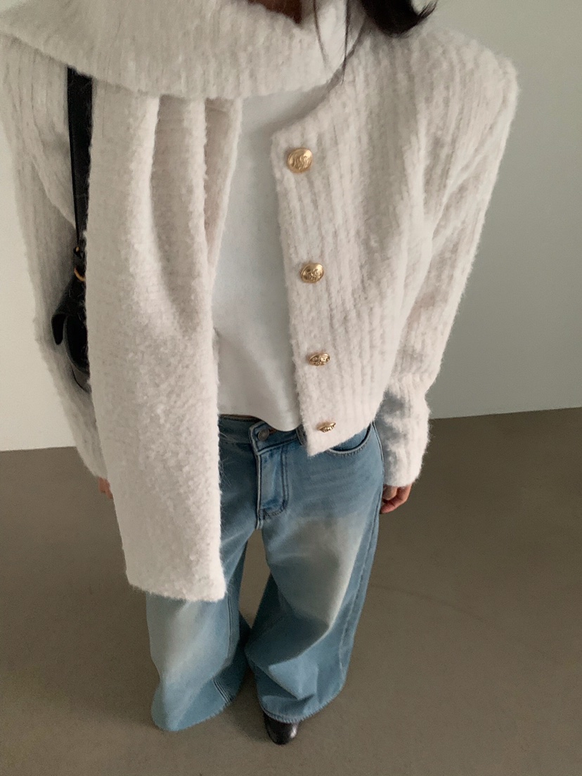 VERANDA東大門㊣代購女士新款休閑真品夾克安哥拉含圍巾花呢VERANDA夾克