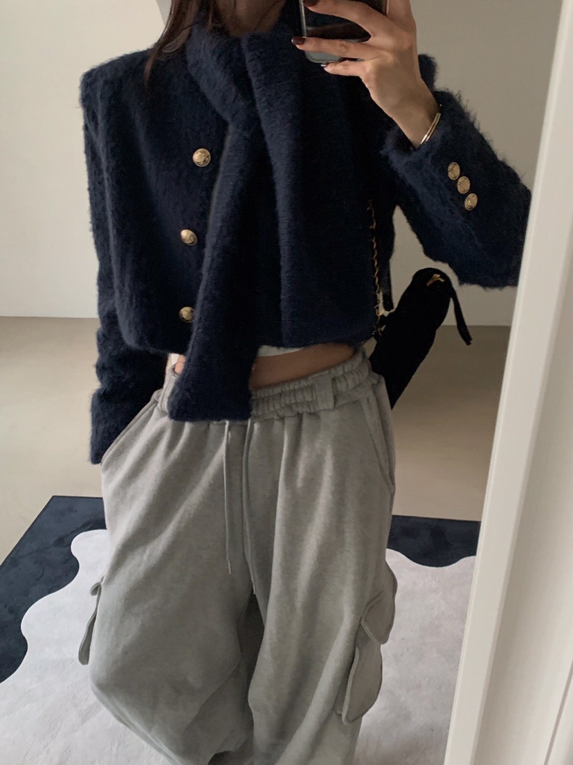 VERANDA東大門㊣代購女士新款休閑真品夾克安哥拉含圍巾花呢VERANDA夾克