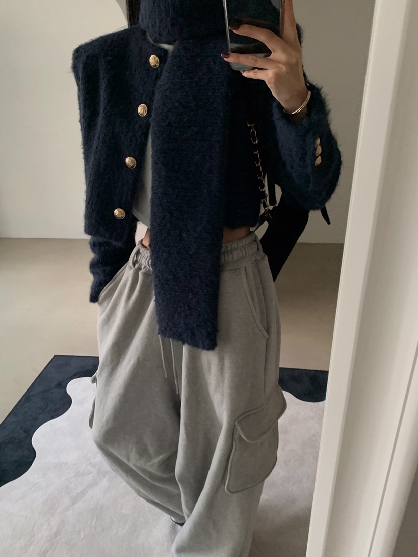 VERANDA東大門㊣代購女士新款休閑真品夾克安哥拉含圍巾花呢VERANDA夾克