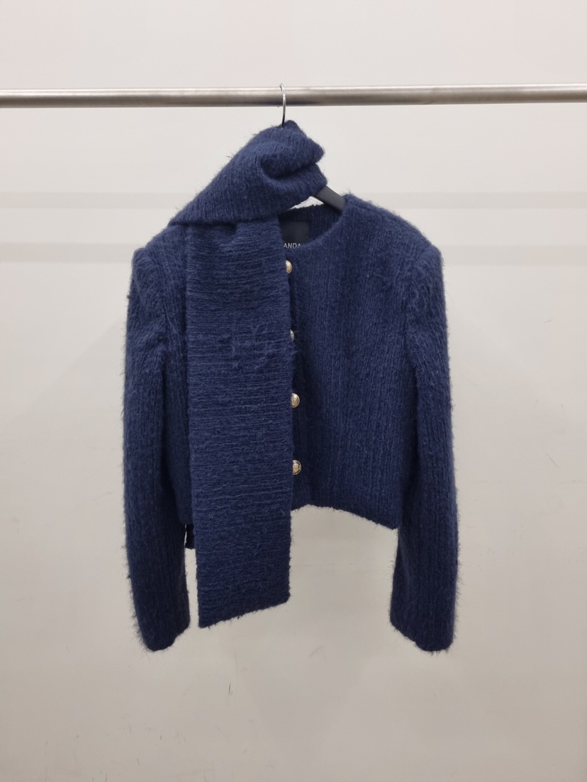 VERANDA東大門㊣代購女士新款休閑真品夾克安哥拉含圍巾花呢VERANDA夾克圖色1