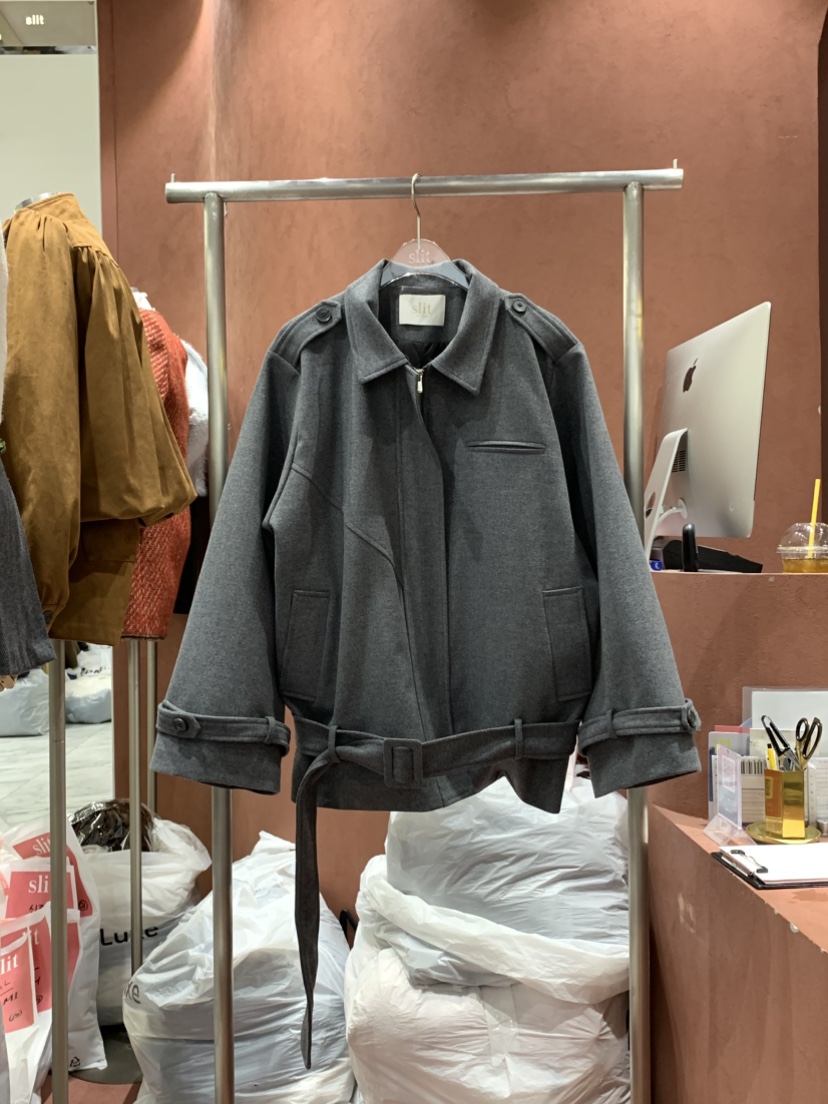 SLIT東大門㊣實拍女士新品熱賣休閑人氣25秋冬推薦夾克含腰帶SLIT夾克圖色1