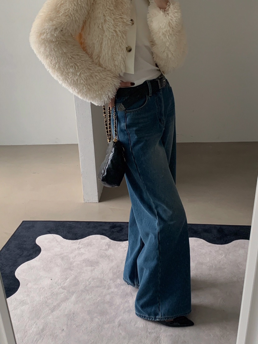 VERANDA韓國直郵㊣女士新款真品休閑時尚職業牛仔褲加絨貂皮VERANDA牛仔褲