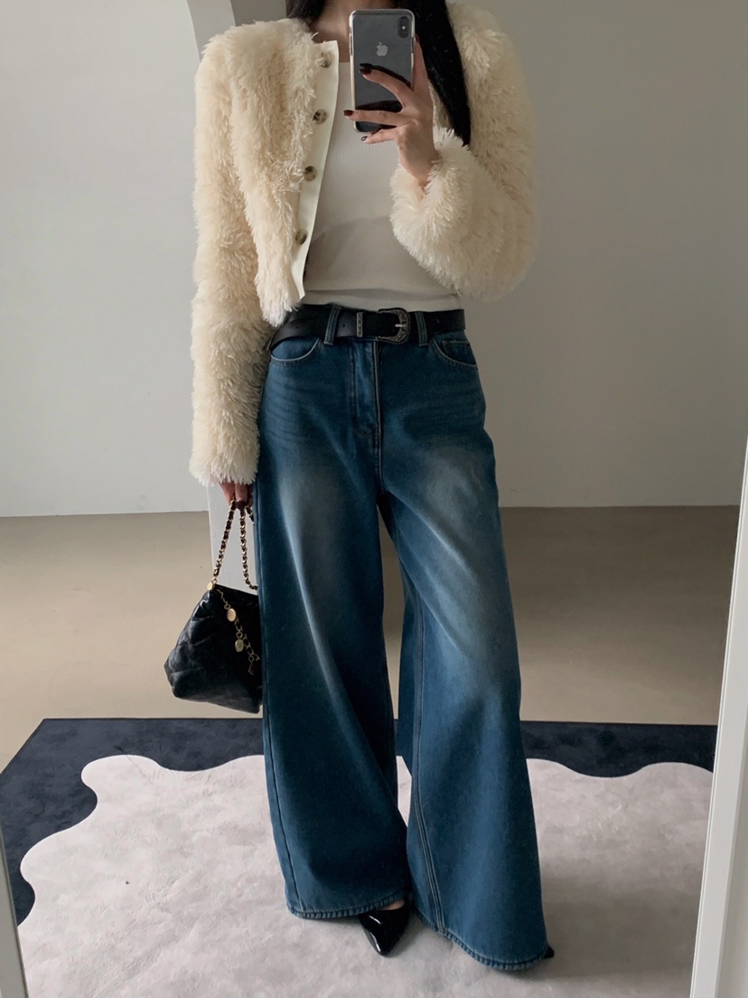 VERANDA韓國直郵㊣女士新款真品休閑時尚職業牛仔褲加絨貂皮VERANDA牛仔褲