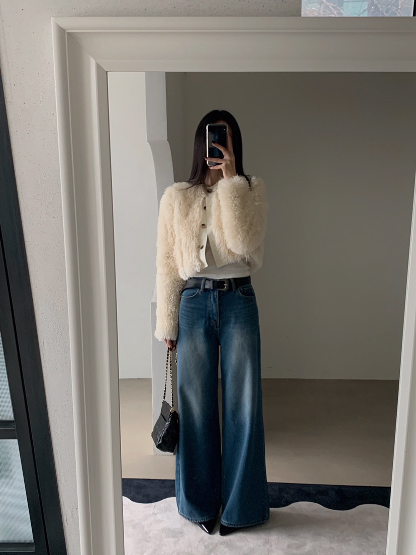 VERANDA韓國直郵㊣女士新款真品休閑時尚職業牛仔褲加絨貂皮VERANDA牛仔褲