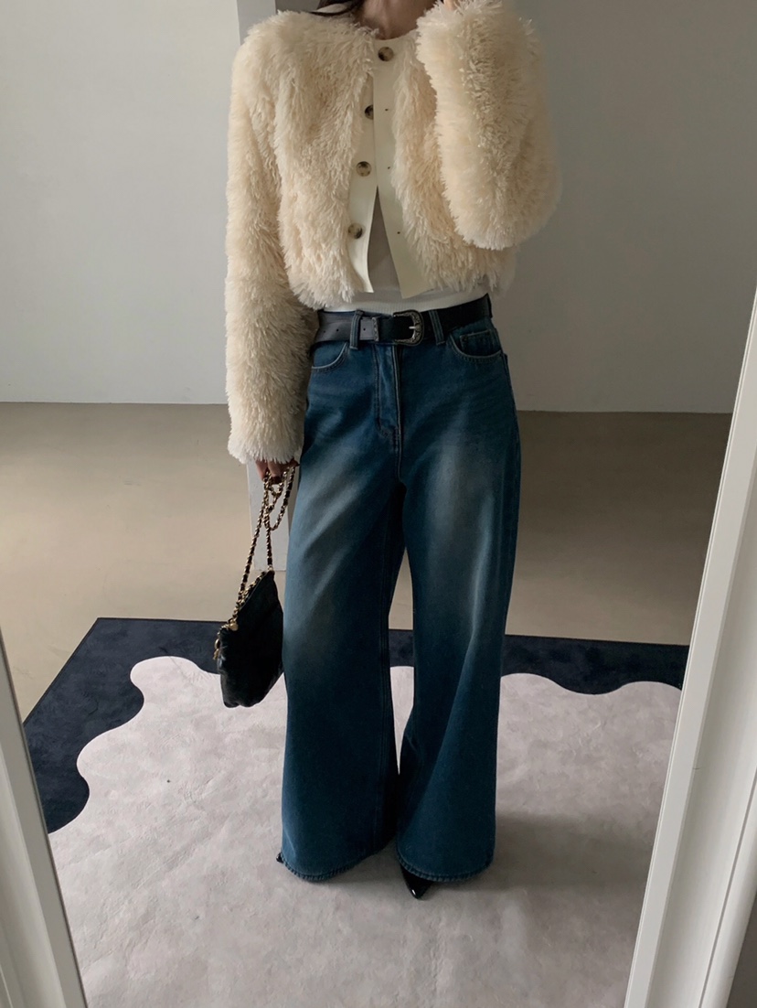 VERANDA韓國直郵㊣女士新款真品休閑時尚職業牛仔褲加絨貂皮VERANDA牛仔褲