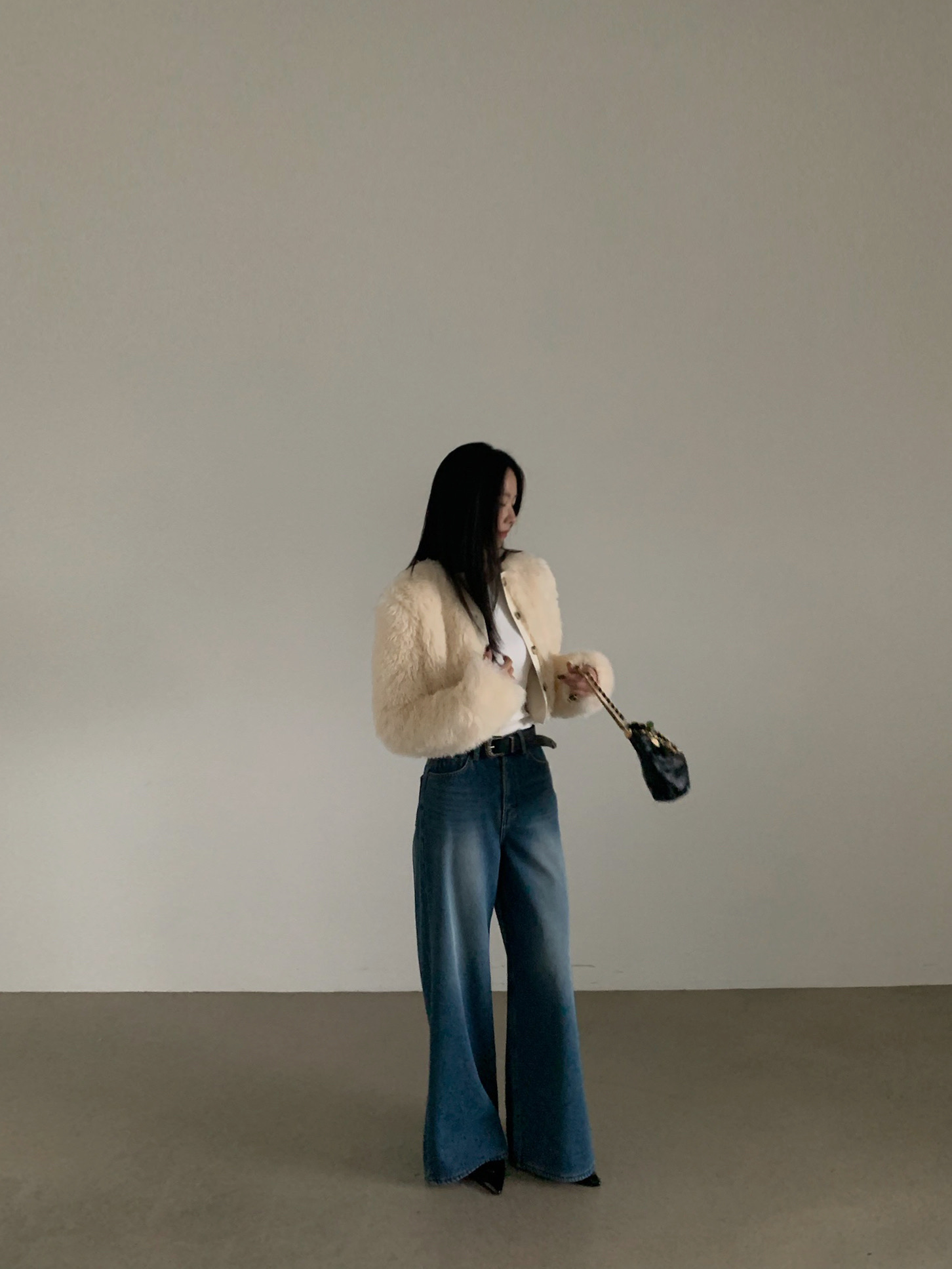 VERANDA韓國直郵㊣女士新款真品休閑時尚職業牛仔褲加絨貂皮VERANDA牛仔褲