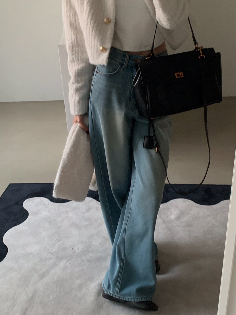 VERANDA韓國直郵㊣女士新款真品休閑時尚職業牛仔褲加絨貂皮VERANDA牛仔褲