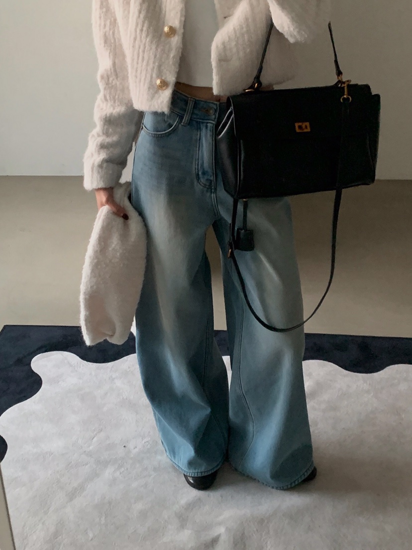 VERANDA韓國直郵㊣女士新款真品休閑時尚職業牛仔褲加絨貂皮VERANDA牛仔褲