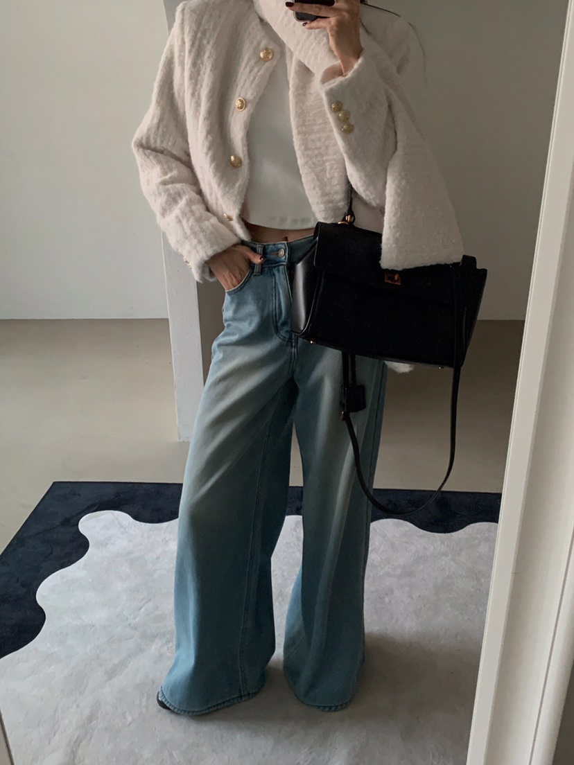 VERANDA韓國直郵㊣女士新款真品休閑時尚職業牛仔褲加絨貂皮VERANDA牛仔褲