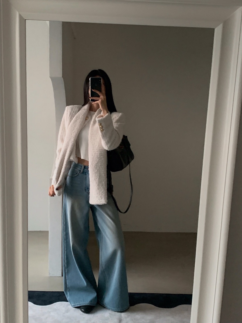 VERANDA韓國直郵㊣女士新款真品休閑時尚職業牛仔褲加絨貂皮VERANDA牛仔褲