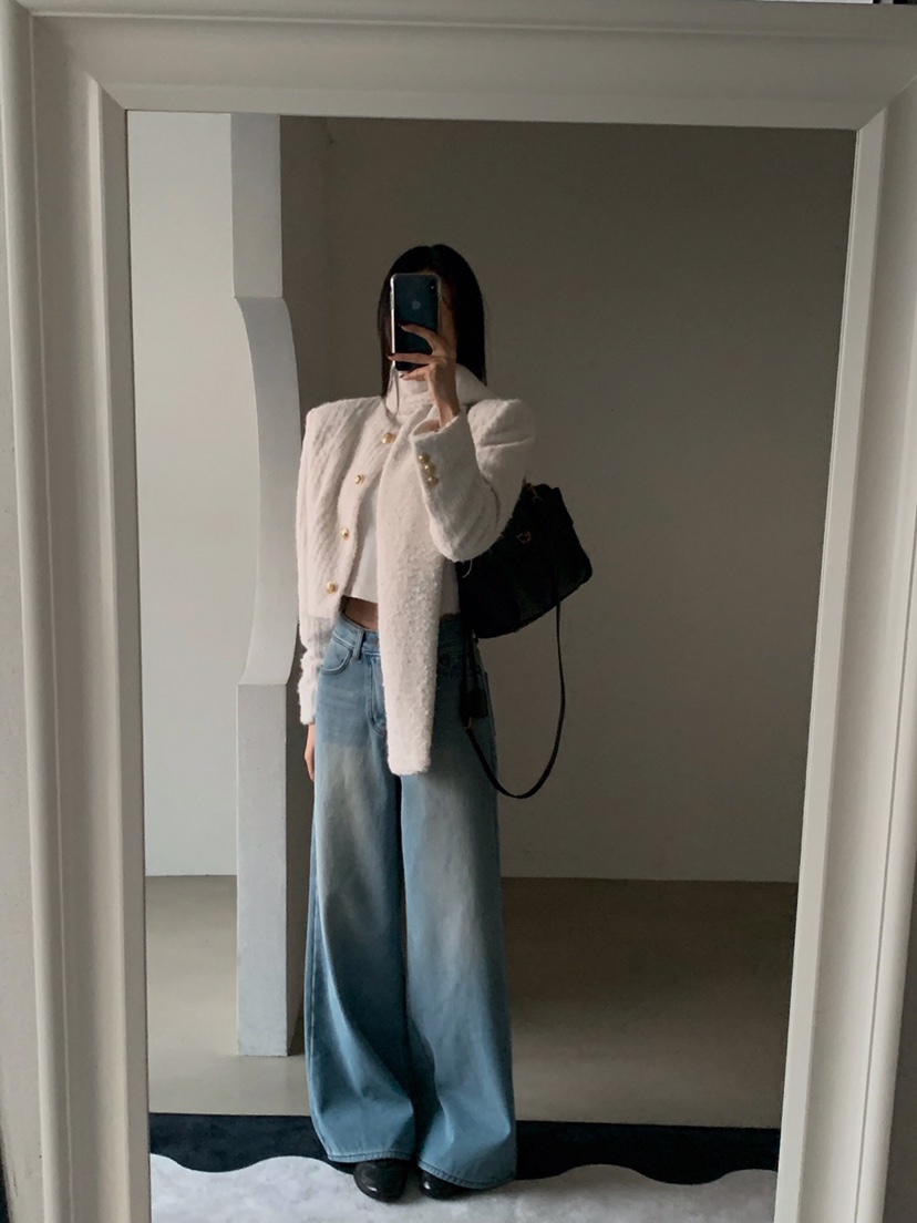 VERANDA韓國直郵㊣女士新款真品休閑時尚職業牛仔褲加絨貂皮VERANDA牛仔褲