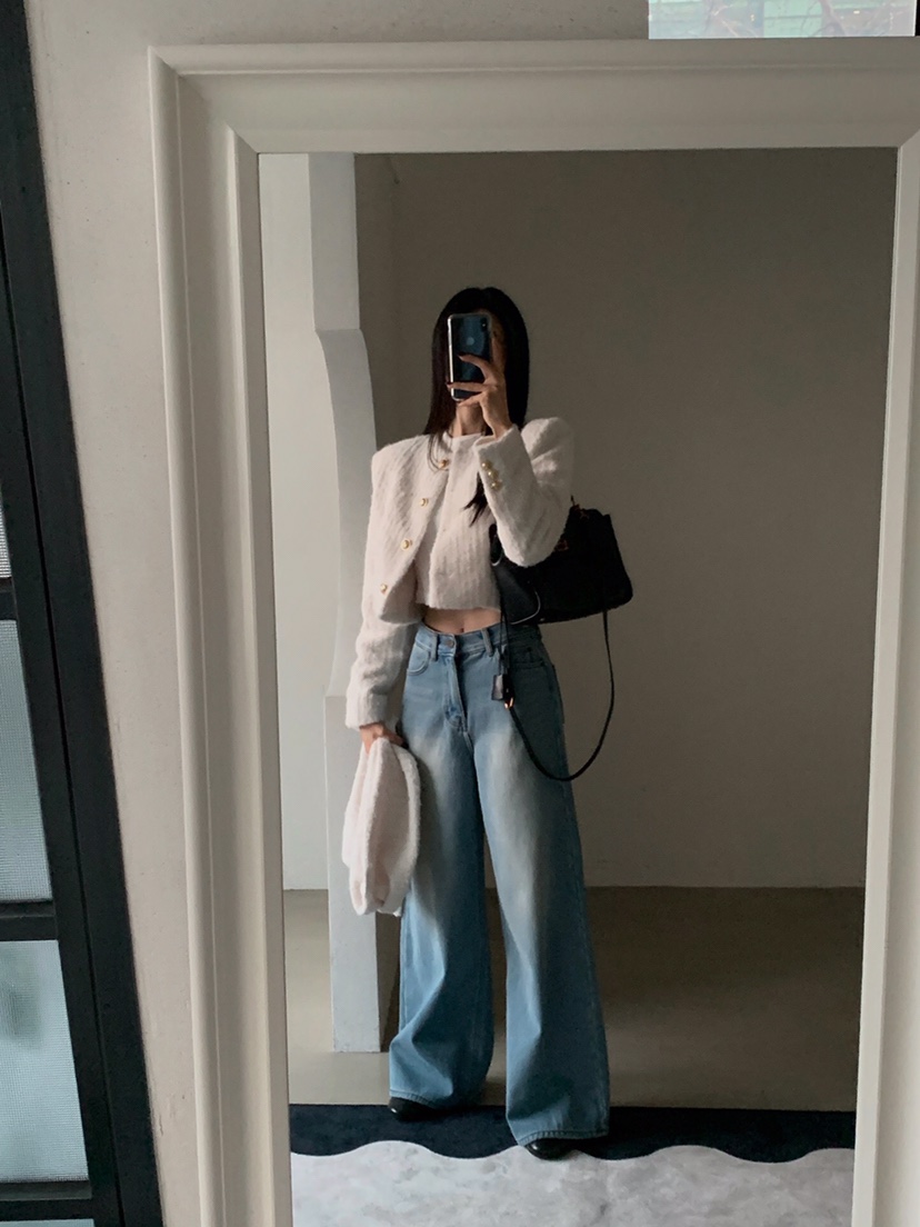 VERANDA韓國直郵㊣女士新款真品休閑時尚職業牛仔褲加絨貂皮VERANDA牛仔褲