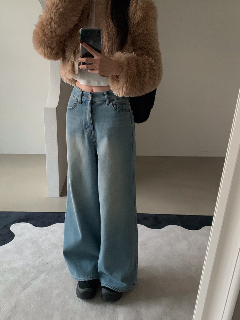 VERANDA韓國直郵㊣女士新款真品休閑時尚職業牛仔褲加絨貂皮VERANDA牛仔褲