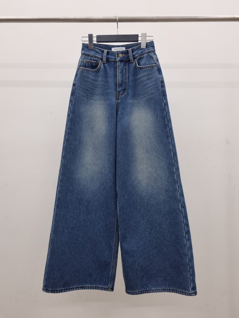 VERANDA韓國直郵㊣女士新款真品休閑時尚職業牛仔褲加絨貂皮VERANDA牛仔褲圖色1