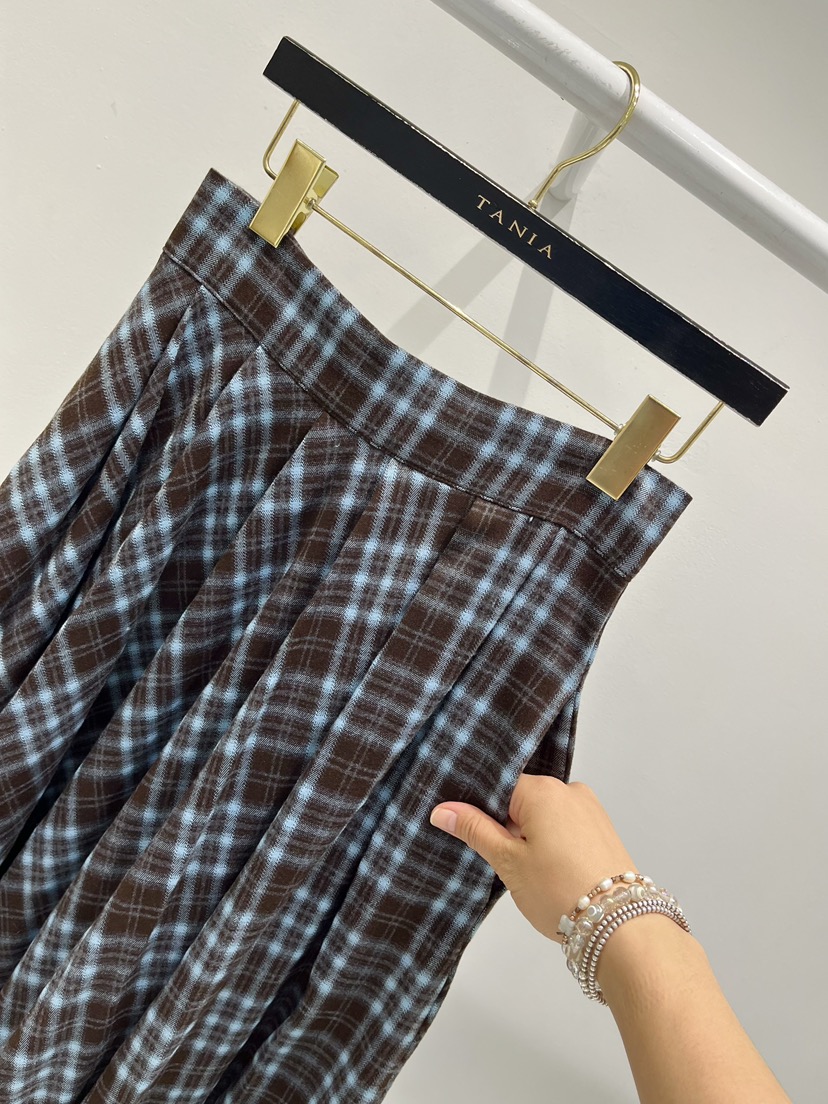 TANIA東大門㊣代購女裝新款25秋冬熱賣真品休閑長裙格子褶裥TANIA長裙