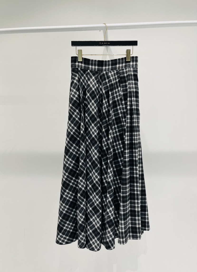 TANIA東大門㊣代購女裝新款25秋冬熱賣真品休閑長裙格子褶裥TANIA長裙