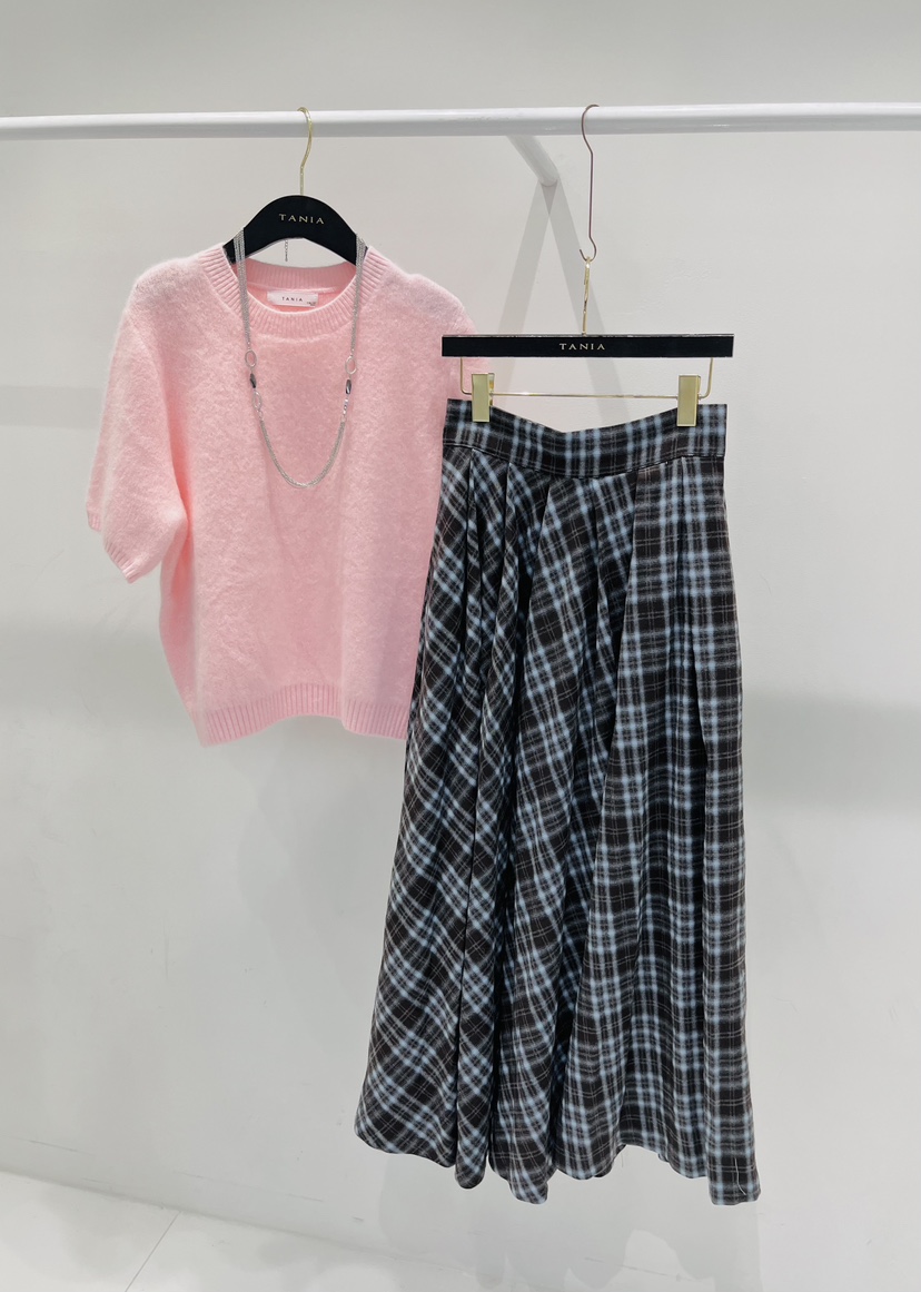 TANIA東大門㊣代購女裝新款25秋冬熱賣真品休閑長裙格子褶裥TANIA長裙