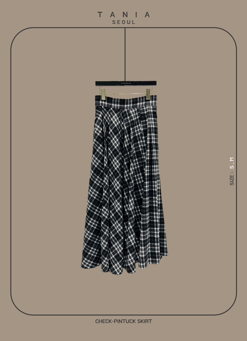 TANIA東大門㊣代購女裝新款25秋冬熱賣真品休閑長裙格子褶裥TANIA長裙圖色1