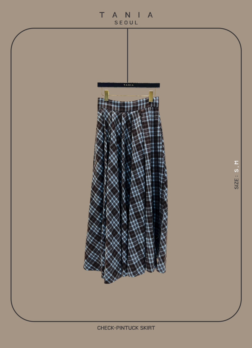 TANIA東大門㊣代購女裝新款25秋冬熱賣真品休閑長裙格子褶裥TANIA長裙圖色2