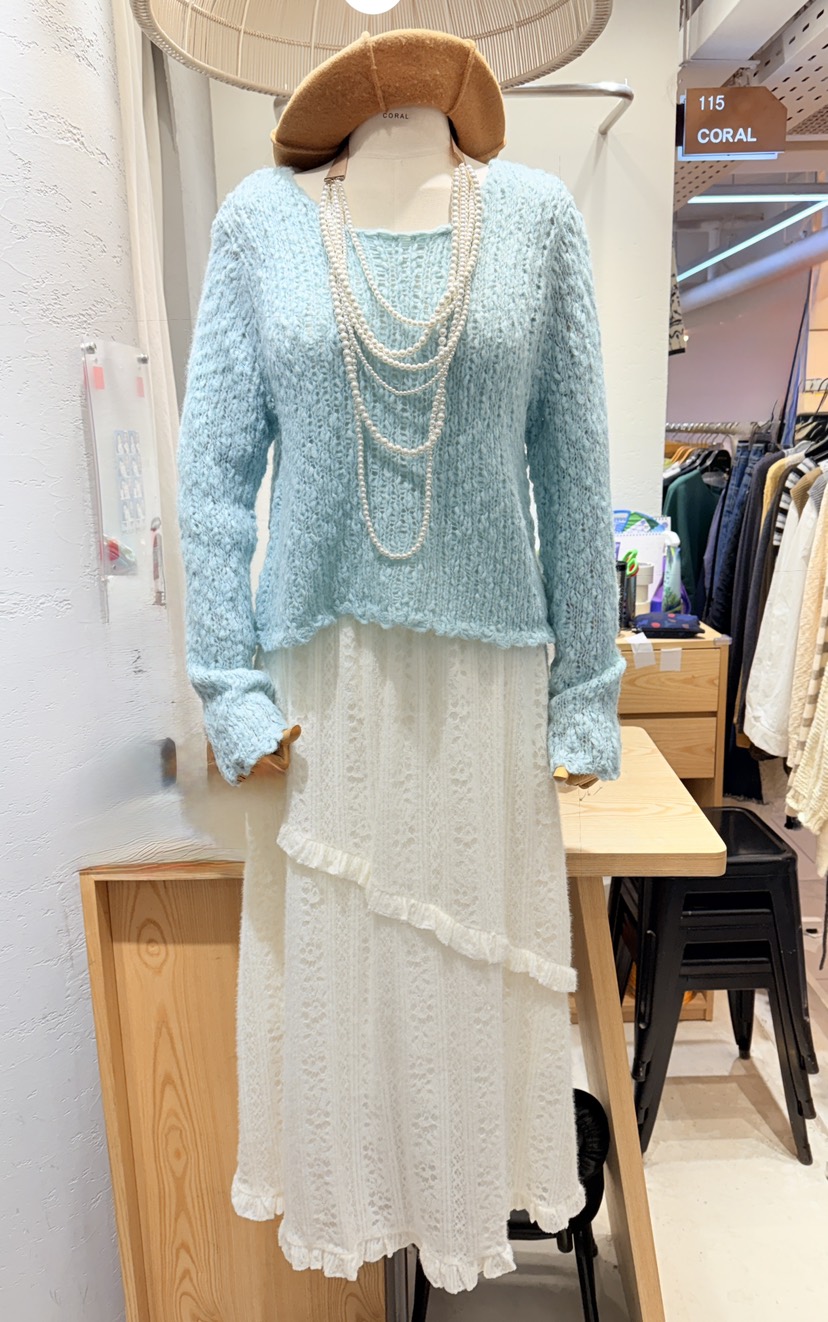 CORAL韓國直郵㊣女士新品真品時尚職業熱賣人氣推薦長裙蕾絲CORAL長裙圖色2