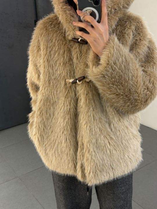 CALLIT東大門㊣直郵女裝新款休閑時尚人氣短款大衣皮草連帽CALLIT短款大衣